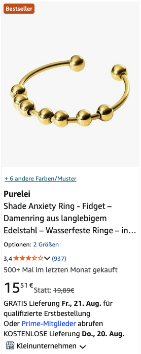 Purelei Shade Anxiety Ring — Amazon Bestseller